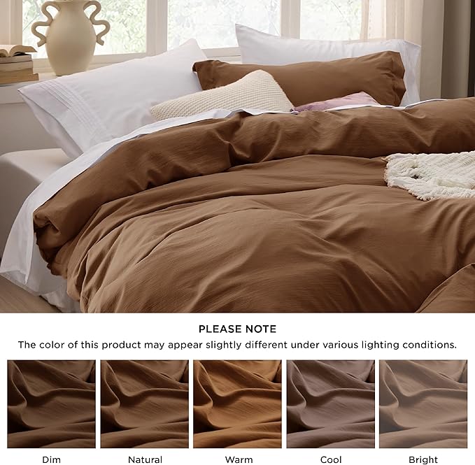 Bedsure Brown Duvet Cover Twin/Twin XL Size - 2 Pieces Prewashed Cotton-Like Polyester Extra Soft Bedding Set, Includes 1 Twin Duvet Cover 68''x90'' with Zipper Closure & 1 Pillow Sham, No Comforter