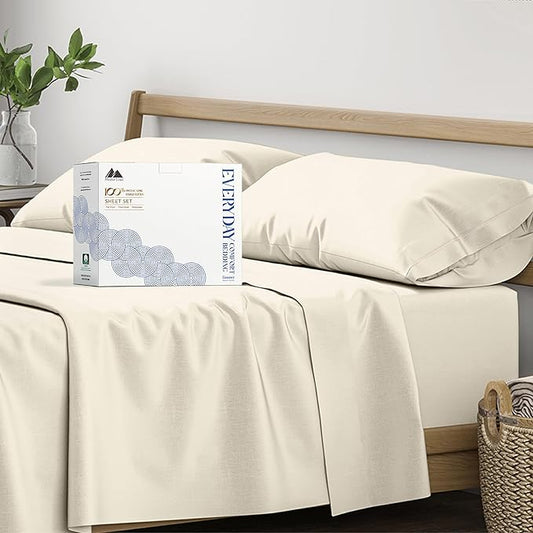 Mayfair Linen 100% Organic Cotton Sheets California King Size - 4 PC Organic Cotton Cal King Size Percale Weave Sheet Set, Soft, Cooling & Crisp, 16" Deep Pocket Hotel Quality Bedding Set - Ivory