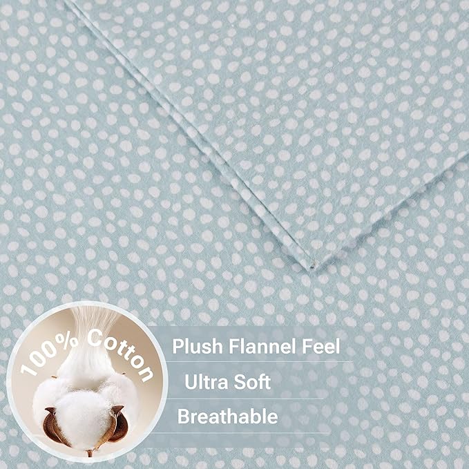 True North by Sleep Philosophy Cozy Flannel Warm 100% Cotton Sheet - Novelty Print Animals Stars Cute Ultra Soft Cold Weather Bedding Set, King, Aqua Dots 4 Piece
