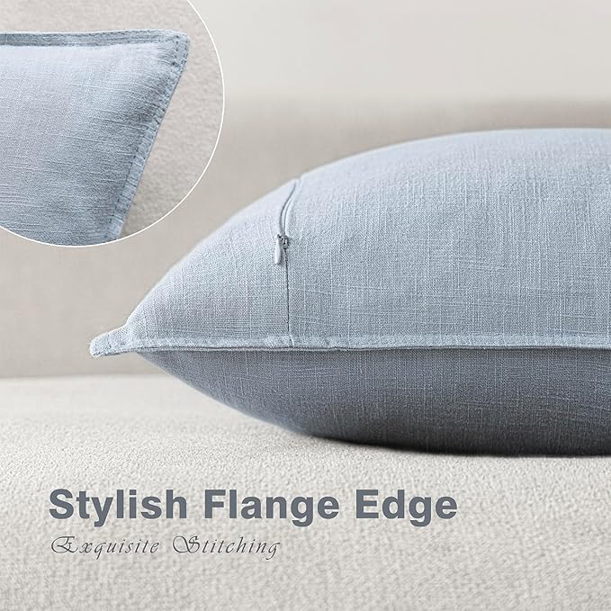 Foindtower Pack of 2, Decorative Linen Soild Throw Pillow Covers Soft Accent Euro Cushion Case Boho Farmhouse Pillowcase for Chair Couch Sofa Bedroom Living Room Home Decor 22 x 22 Inch Sky Blue