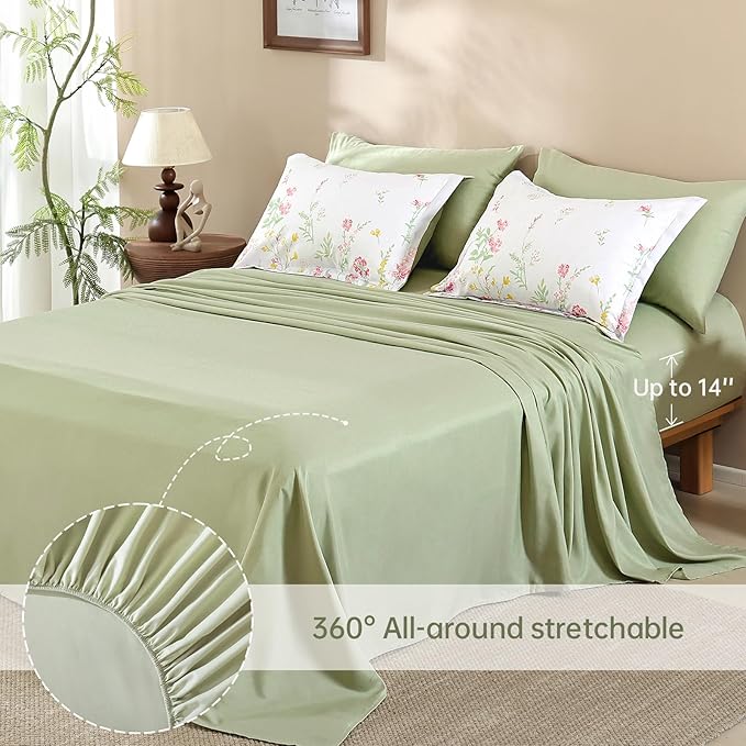 Yiran 7 Piece Floral Full Size Comforter Set, Pink Green Cute Comforters Bedding Set for Women Girls,Botanical Bed in a Bag Soft Lightweight Coquette Bedding Set with Sheets All Season