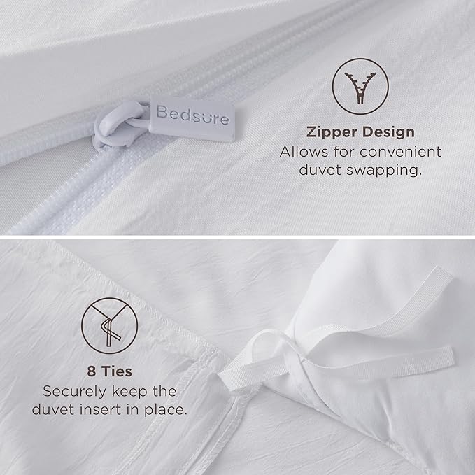 Bedsure Duvet Cover King Size Only - Prewashed Cotton-Like Polyester Extra Soft All Season Bedding, Includes 1 Duvet Cover 104x90 Inches with Zipper Closure, White, Comforter Not Included