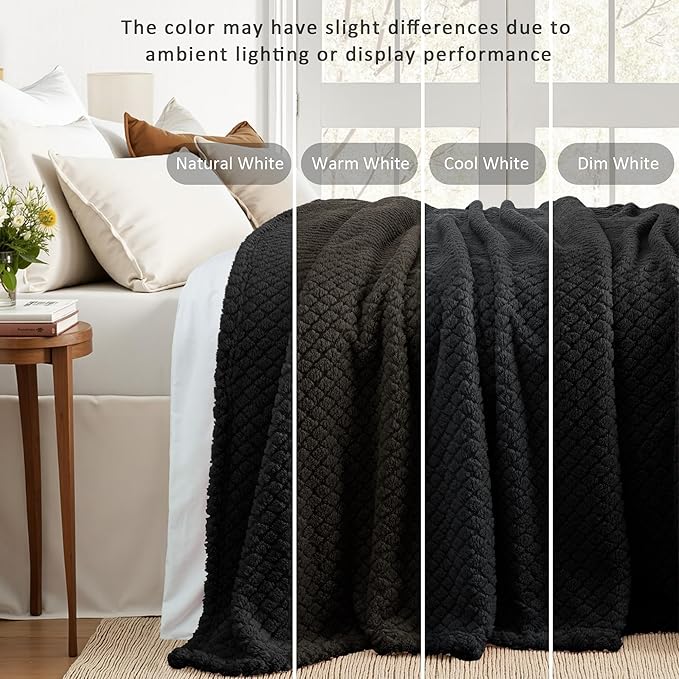 Exclusivo Mezcla King Size Fleece Blanket for Bed, Extra Soft Warm Decorative Fuzzy Blanket for Women, Lightweight Cozy Bedding Blankets, 90x104 Inches, Black