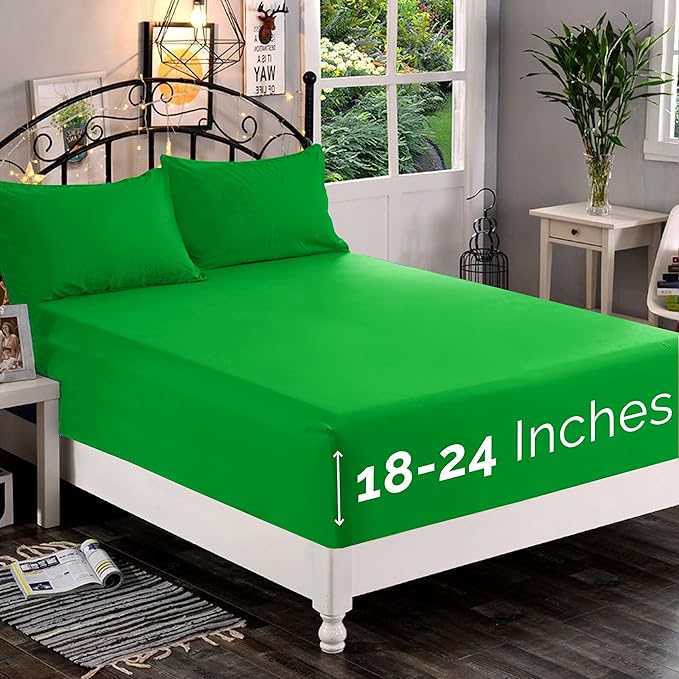 Elegant Comfort 1500 Premium Quality Fitted Sheet Ultra Soft 18-24 Inch Extra Deep Pocket - Single Fitted Sheet for High Mattress - Wrinkle Free with Smart Storage Pockets, King, Emerald Green