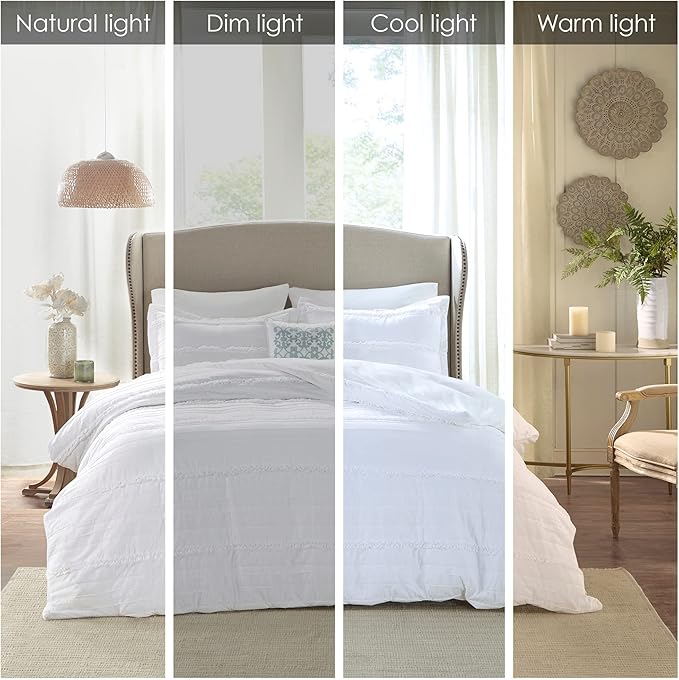 Madison Park Celeste Quilt Modern Classic Design All Season, Breathable Coverlet Lightweight Bedding Set, Matching Shams, Decorative Pillow, Full/Queen(90"x90"), Ruffle White 4 Piece