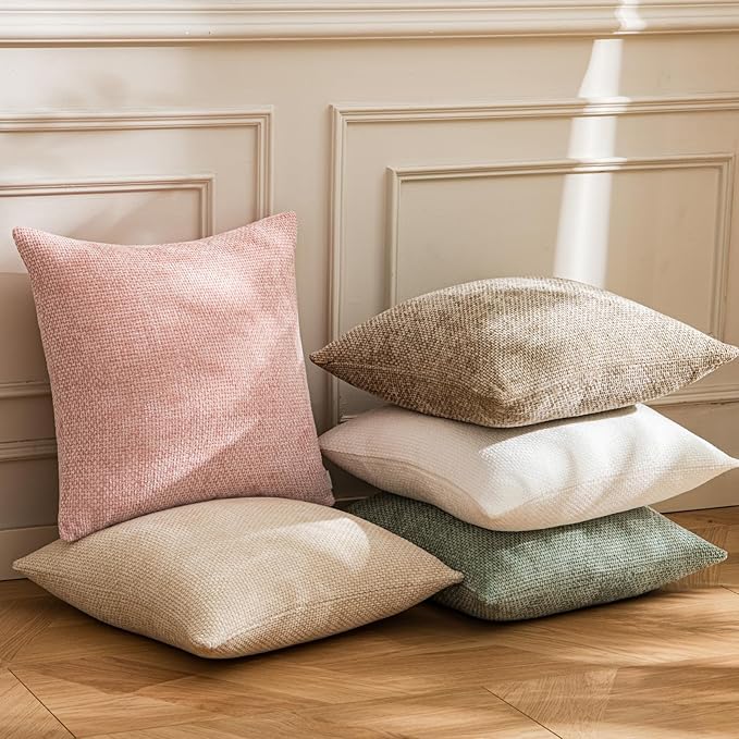 a moment Pink Spring Chenille Throw Pillow Covers 18x18 Inch Pack of 2 Modern Decorative Throw Pillow Covers Farmhouse Cross Covers Home Decor for Sofa Bedroom Living Room