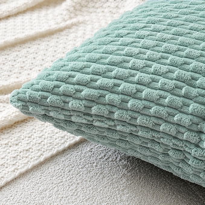 MIULEE Pack of 2 Decorative Throw Pillow Covers 18x18 Inch Soft Boho Striped Textured Corduroy Pillow Covers Modern Farmhouse Home Decor for Couch Bed Sofa Living Room Turquoise