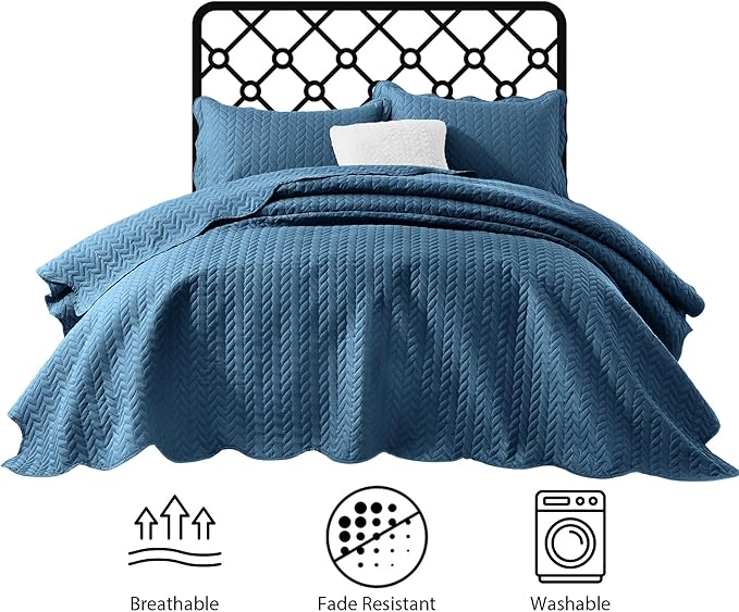 IR Imperial Rooms California King Quilt Bedding Set Size (118"x106") + 2 Pillow Shams (20" x 36"+ 2") - 3 Pcs All Season Microfiber Coverlet Embossed Quilt Bedspread (Light Blue)