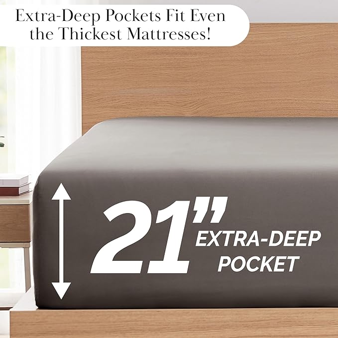 Southshore Fine Living, Inc. Deep Pocket Full size bed sheets set with 21" Deep Full Fitted Sheet, Pillow Cases Standard Size Set of 2 | Hotel Luxury Quality | Easy Care Microfiber Sheets | Dark Taupe