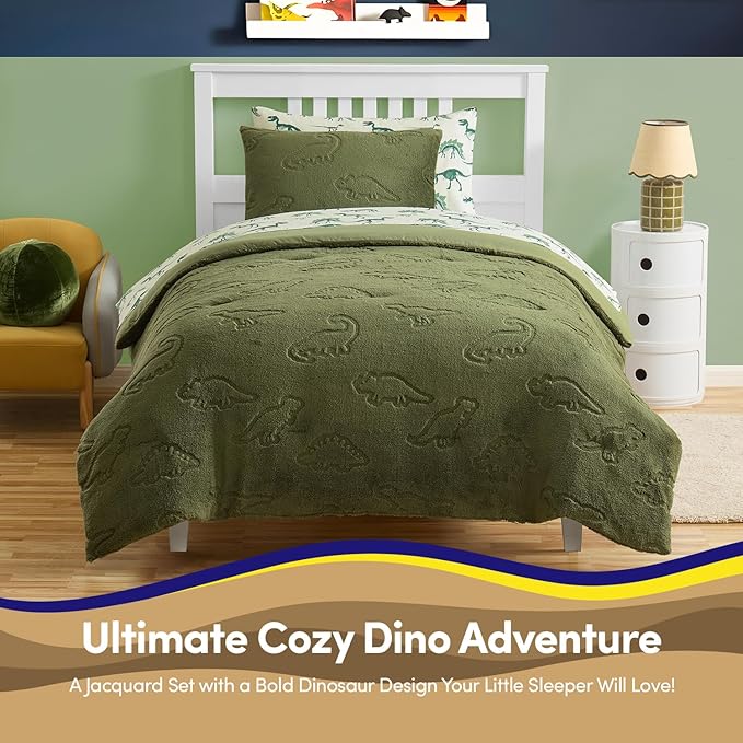 Twin Size Kids Comforter Set - Dinosaur Embossed Bedding Set Bed in a Bag for Boys and Girls Toddlers Sheet Set and Comforter, Dinosaur Embossed