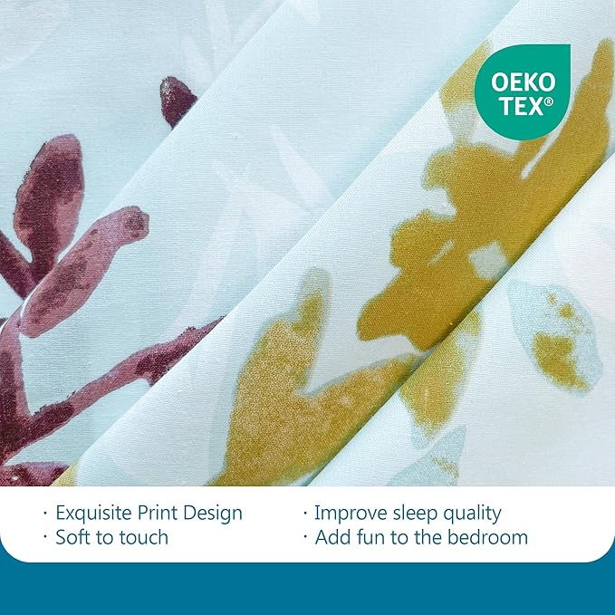 Style Quarters Dahlia Lane 3pc Duvet Cover Set - Multi-Color Floral Stems with White Leafy Silhouettes - 100% Cotton - Machine Washable - Includes 1 Duvet Cover + 2 Shams (Queen)