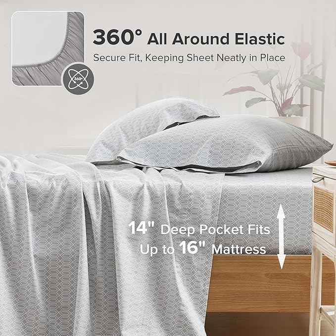 Comfort Spaces 100% Cotton Sheet Set Breathable, Lightweight, Soft with 14" Elastic Pocket Fits up to 16" Mattress, All Season Cozy Bedding, Matching Pillow Case, Full Diamond Taupe 4 Piece