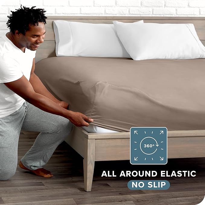 Bare Home Fitted Bottom Sheet Twin XL Size - Premium 1800 Microfiber - Ultra-Soft Hotel Luxury - Deep Pocket - Durable and Long Lasting (Twin XL, Taupe)