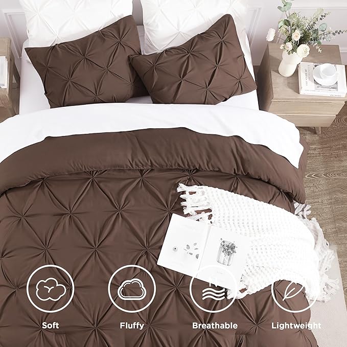 Andency Brown King Size Comforter Set (104x90Inch), 3 Pieces Soft Lightweight Western Modern Pinch Pleat Bedding Comforters, All Season Warm Down Alternative Bed Set for Boys Men Adults