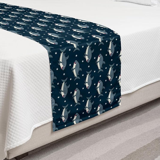 Lunarable Baby Shark Bed Runner, Repetitive Illustration Cartoon Big Fish and Dots, Decorative Accent Bedding Scarf for Hotels Homes and Guestrooms, Twin, Taupe Warm Taupe