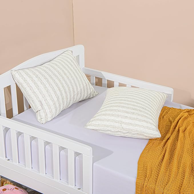 NTBAY Organic Cotton Toddler Pillowcases - Super Soft & Breathable Jersey Cotton Toddler Pillow Cases, 13”x18” Pillow Cases with Envelope Closure, Camel and Beige Stripe