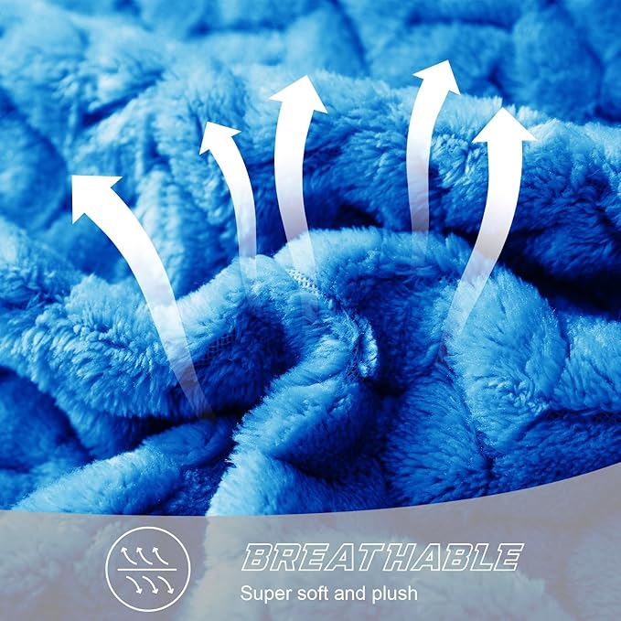 Exclusivo Mezcla Fleece King Size Blanket for Bed, 90x104 Inches Soft Cozy Jacquard Flannel Blankets, Lightweight Fuzzy Plush Warm for Women, Cobalt Blue