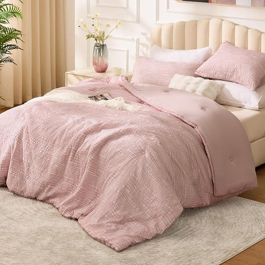 BEDELITE Blush Pink King Size Comforter Set - 3 Pieces Boho Tufted Jacquard Bedding Comforter Sets, Lightweight Soft & Warm King Bedding Set with 2 Pillowcases for All Season