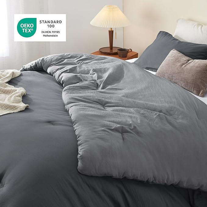 Bedsure King Comforter Set, Dark Gray Soft Prewashed Bedding for All Seasons, 3 Pieces GentleSoft™ Bed Set, 1 Lightweight Comforter (104"x90") and 2 Pillowcases (20"x36")