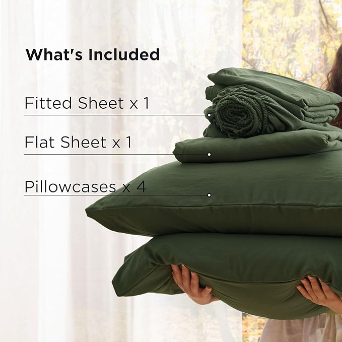 Bedsure Deep Pocket Queen Sheets - 6 Piece, Prewashed Ultra-Soft Queen Sheet Set, Fits Mattresses Up to 18 Inches Thick, Breathable & Secure Fit, Hotel Luxury Bedding, Olive Green