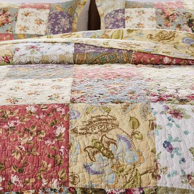 Greenland Home Blooming Prairie 100% Cotton Authentic Patchwork Reversible Quilt Set, 3-Piece Full/Queen