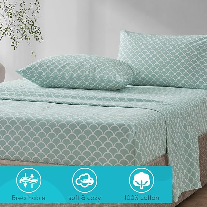 Comfort Spaces 100% Cotton Sheet Set Breathable, Lightweight, Soft with 14" Elastic Pocket Fits up to 16" Mattress, All Season Cozy Bedding, Matching Pillow Case, Full Scales 4 Piece