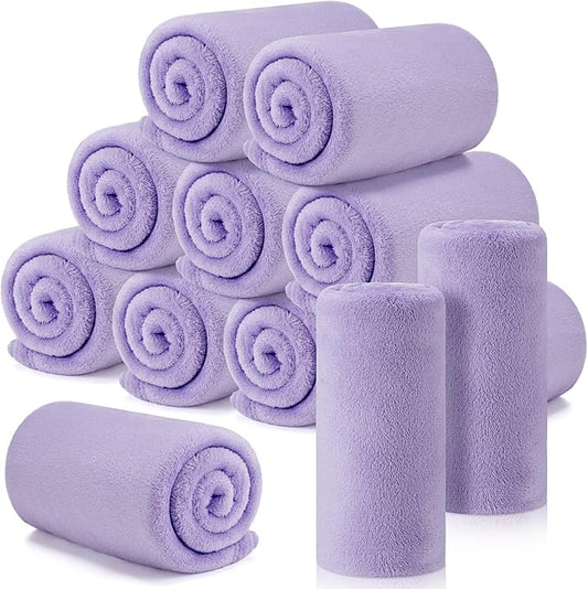 Tinideya 12 Pcs Flannel Fleece Throw Blanket Bulk 50 x 60 Inch Soft Fleece Blanket Warm Throw Blankets Coral Blankets for Couch Sofa Home Wedding Gifts Season (Lilac Color)