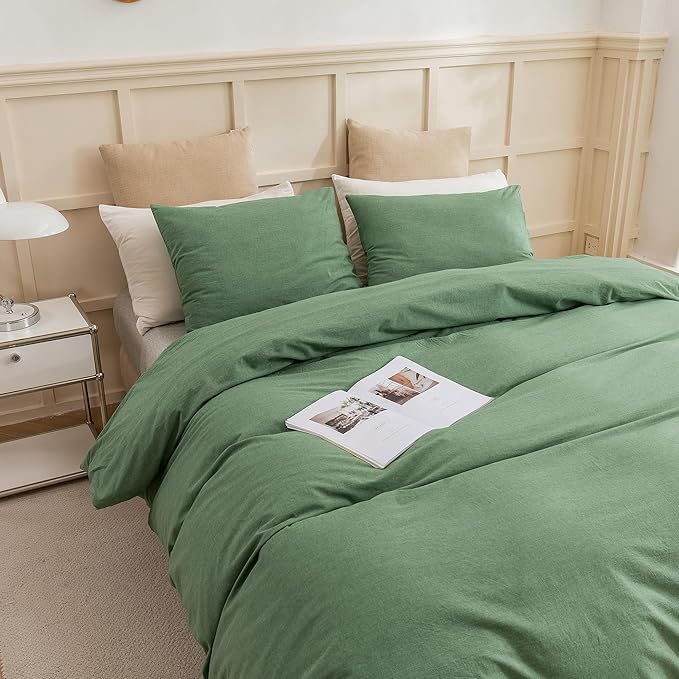 ECOCOTT 68''x90'' Sage Green Duvet Cover Twin Size - 100% Washed Cotton Durable Soft Comfy Duvet Cover Set, 3 Pieces Duvet Cover with Zipper Closure