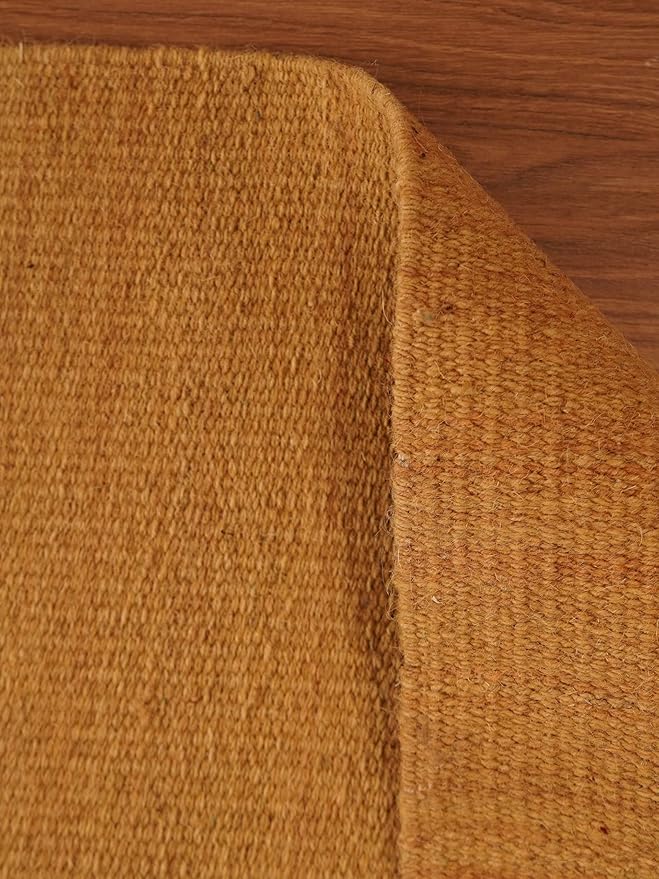 Rugsotic Carpets Hand Woven Flat Weave Kilim Wool ECO-Friendly Area Rugs - 8'x8', Square Shape, Gold Color, Solid Plain Design, Low Pile Handmade Area Rugs for Living Room, Bed Room (D00111)