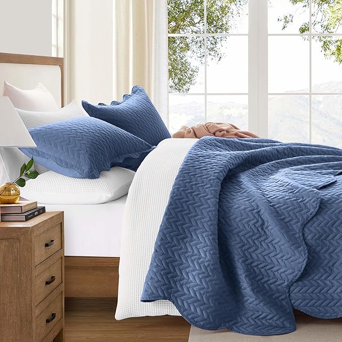 IR Imperial Rooms 8 Pack California King Quilt Bedding Set (118"x106") - Bulk Wholesale for Hotels, Guest Bedroom & Airbnbs - Lightweight Microfiber Reversible Embossed Quilts Bedspread (Light Blue)
