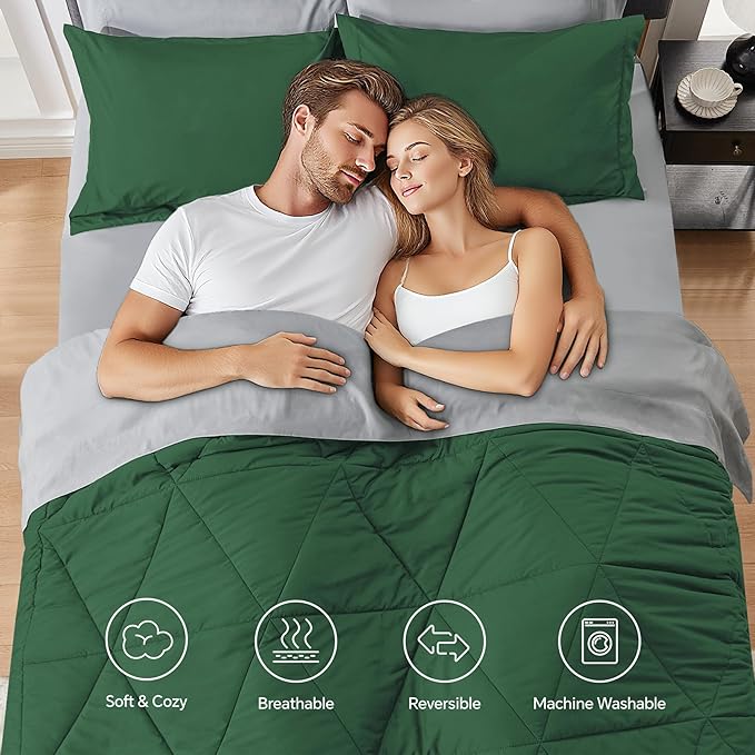 BEDELITE Full Comforter Set 7 Pieces Bed in A Bag - Soft Microfiber Reversible Dark Green Bed Set with Comforters, Sheets, Pillowcases & Shams, Cozy Luxury Bedding Sets for All Season