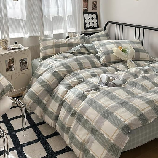 LifeTB Twin XL Comforter Set Geometric Checkered Plaid Bedding Comforter for All Seasons Boho Farmhouse Checkered Pattern Comforter Set Soft Lightweight Bedding Set for Men Boys Twin XL Size