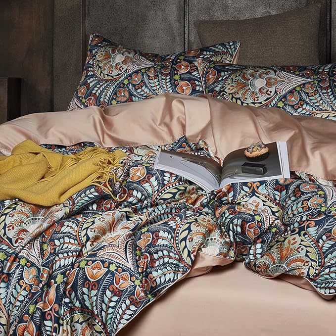 Cupocupa Duvet Cover Set;Duvet Cover Queen/King/Twin Bedding Set Fluffy Boho Duvet Cover Set Paisley Floral Bedding Collection Duvet Cover with Pillowcases