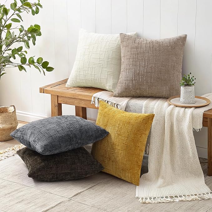 decorUhome Spring Oatmeal Chenille Throw Pillow Covers 18x18 Set of 2 Textured Soft Cozy Slubby Couch Pillow Covers Modern Farmhouse Boho Decorative Pillow Cases for Bed Sofa Living Room