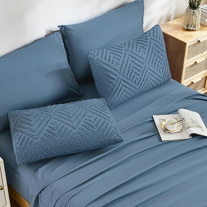 Andency King Size Comforter Set 7 Pieces Ocean Blue - Bed in a Bag King Boho Lightweight Fluffy Tufted Bedding Sets with Quilt Comforter, Sheets, Pillowcases & Shams