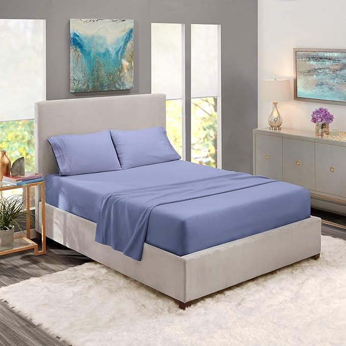 Nestl King Sheet Set - Luxury 1800 Ultra-Soft Microfiber King Bed Sheets - Double Brushed - Deep Pockets - Easy Fit - 4 Piece Set - Bedding Sheets & Pillowcases (King, Steel Blue)