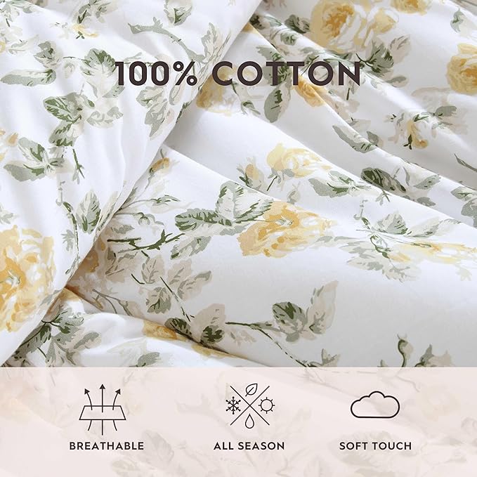 Laura Ashley - Twin Comforter Set, Premium Cotton Bedding with Matching Shams & Bonus Decorative Pillow, Floral Home Decor, Oeko-Tex Certified (Roses Gold, Twin)