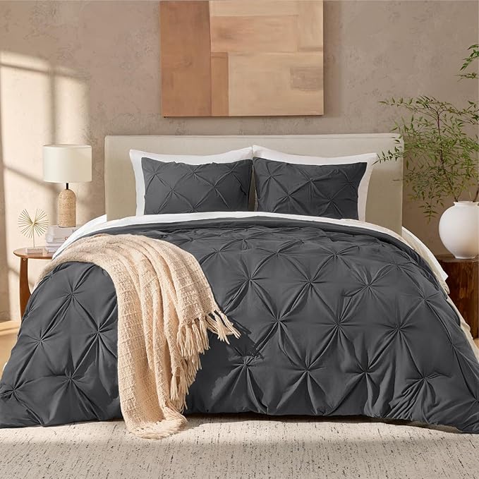 Andency Dark Gray Comforter Set Twin XL(68x92Inch), 2 Pieces Comforter for Girls Kids, Soft Microfiber Pinch Pleat Comforter Set, All Season Lightweight Bedding Set