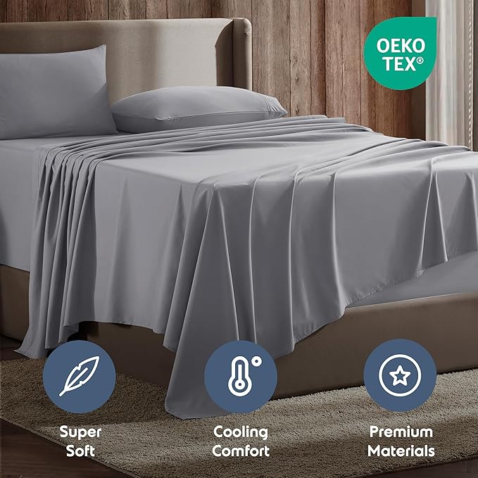 Nestl California King Sheet Set - 1800 Ultra-Soft Microfiber Cal King Bed Sheets - Double Brushed - Deep Pockets - Easy Fit - 4 Piece Set - Bed Sheets (California King, Grey)