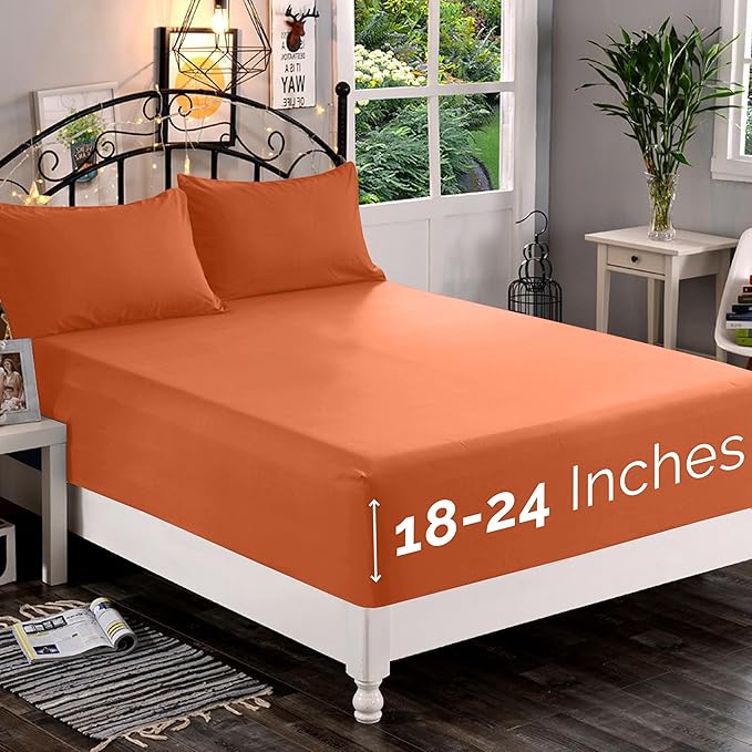 Elegant Comfort 1500 Premium Quality Fitted Sheet Ultra Soft 18-24 Inch Extra Deep Pocket - Single Fitted Sheet for High Mattress - Wrinkle Free with Smart Storage Pockets, Full, Coral