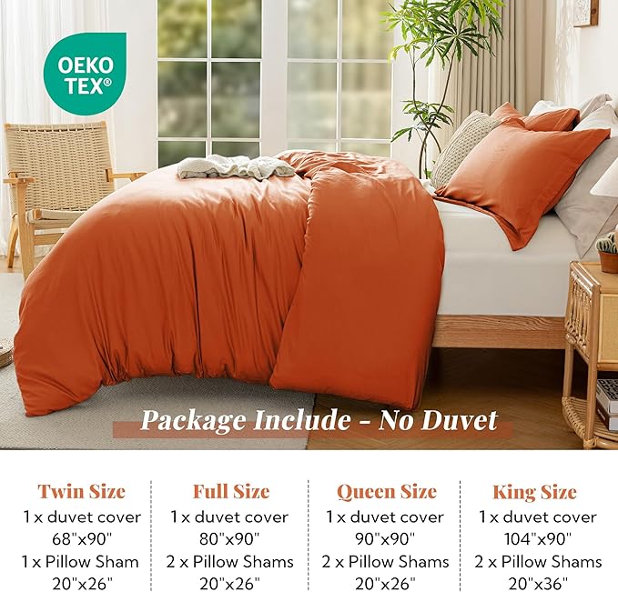 MILDLY Super Soft Duvet Cover 2pcs - 100% Washed Microfiber Rust Comforter Cover Set with Zipper Closure & Corner Ties (No Comforter)