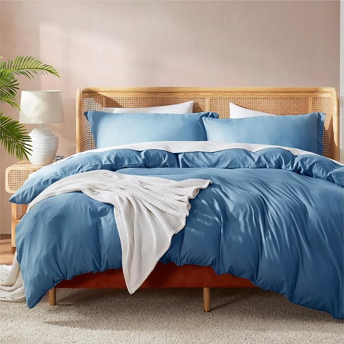 Nestl Full Duvet Cover Set with Comforter Insert - Blue Heaven 4 Piece 80x90 Duvet Cover & 2 Pillow Shams with White Quilted Down Alternative Comforter, Ultra Soft, All Season