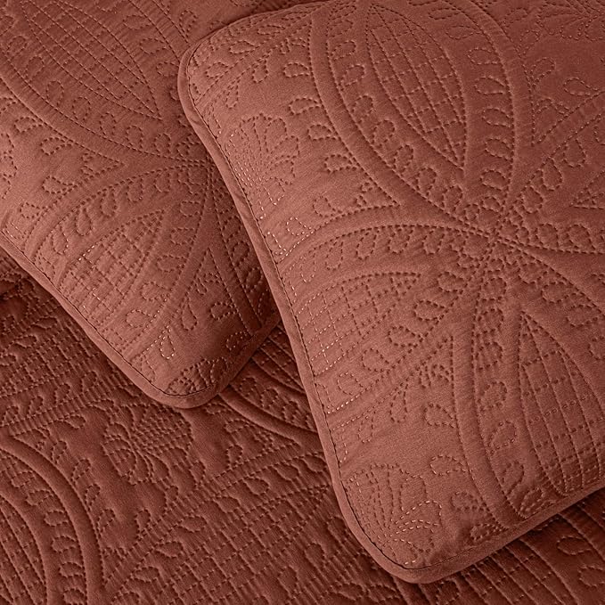 Chezmoi Collection Austin King Bedspread Set 3-Piece Pinsonic Quilted Oversized Bedspread Coverlet Set, King, Terracotta
