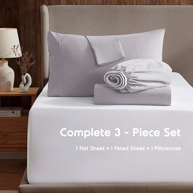 Nestl Twin XL Sheet Set - College Dorm Size - Luxury 1800 Ultra-Soft Microfiber Twin Extra Long Bed Sheets - Deep Pockets - Easy Fit - Extra Soft - 3 Piece Set (Twin XL, Grey Lavender)