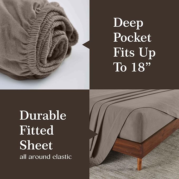 Superior Paisley or Solid Flannel Cotton Sheet Set, Fuzzy Warm Sheets, Traditional Bohemian Bedding, Includes 1 Flat Sheet, 1 Elastic Deep Pocket Fitted Sheet, 2 Pillowcases, California King, Grey