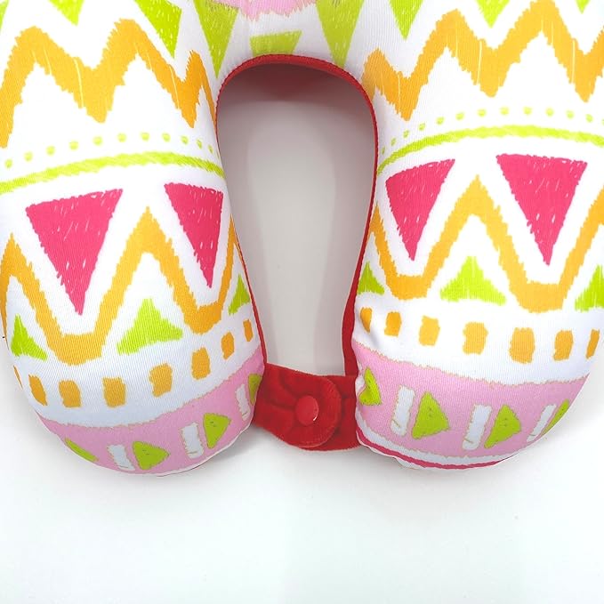 Bookishbunny U Shaped Micro Beads Microbead Neck Head Support Travel Pillow, 12"x12"x4" (WavePinkRed)
