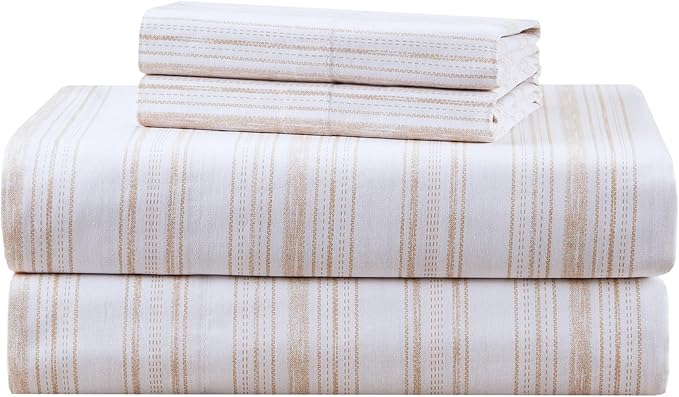 Comfort Spaces 100% Cotton Sheets Full, Breathable, Naturally Cool Cotton Sheets, Cotton Bed Sheets with 14" Elastic Pocket Fits up to 16" Mattress, All Seasons Sheet Set, Good Vibes Taupe 4 Piece