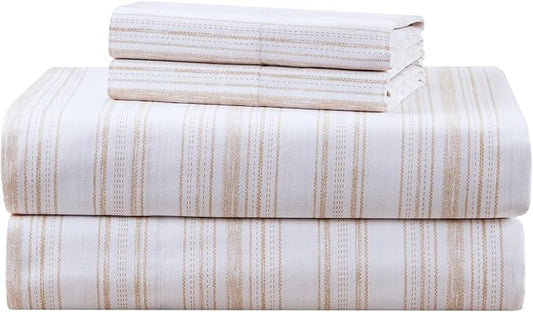 Comfort Spaces 100% Cotton Sheets Cal King, Breathable, Naturally Cool Cotton Sheets, Cotton Bed Sheets with 14" Elastic Pocket Fits up to 16" Mattress, All Seasons Sheet Set, Good Vibes Taupe 4 Piece