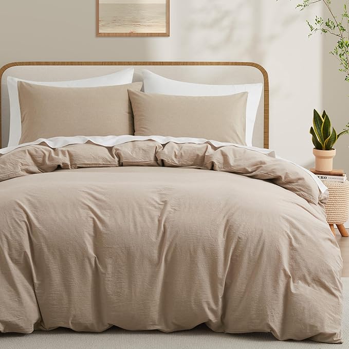 Linen Grey Duvet Cover Twin Size, 100% Washed Cotton Linen Like Bedding Set with Zipper Closure (No Comforter), 68x90 Inches