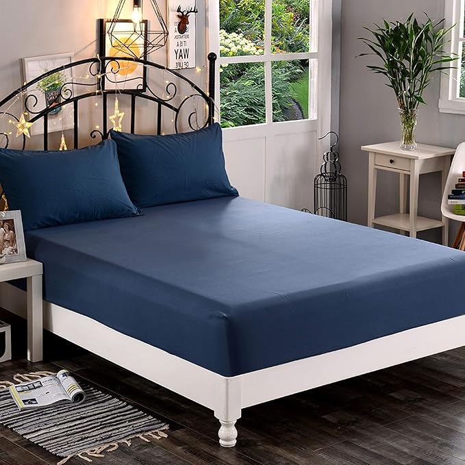 Elegant Comfort 1500 Premium Hotel Quality 1-Piece Fitted Sheet, Softest Quality Microfiber - Deep Pocket up to 16 inch, Wrinkle and Fade Resistant, Queen, Navy Blue